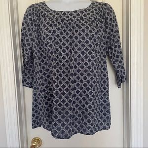 Lands' End 14W cotton 3/4 sleeve blouse smock top OX size navy white pat…